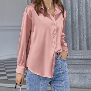 H&M Blush Satin Button Down Shirt